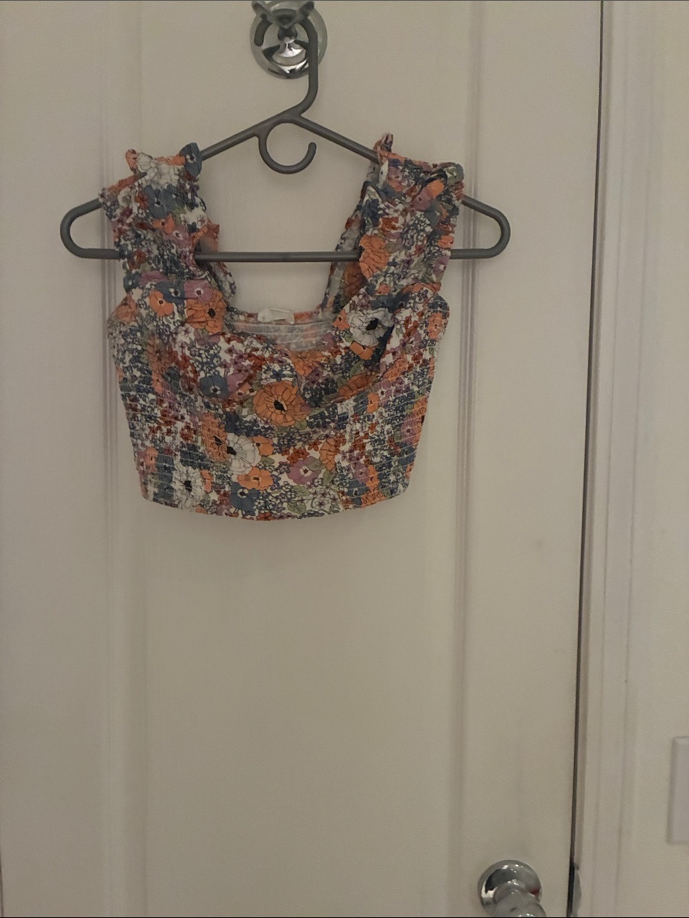Smocked Floral Ruffle Crop Top - Orange Multi